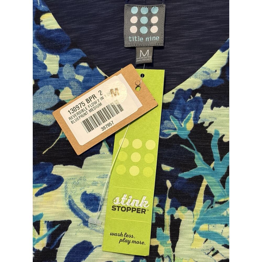 Title Nine Reversible Dress 2 In 1 Navy Blue & Floral Medium Rouched Sides New - Picture 10 of 13